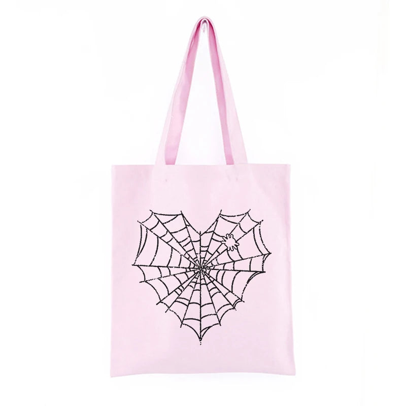 Japanese Gothic Spider Web Print Canvas Bag Vintage Large-Capacity