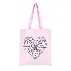 Japanese Gothic Spider Web Print Canvas Bag Vintage Large-Capacity