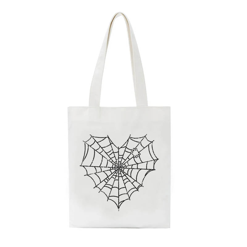 Japanese Gothic Spider Web Print Canvas Bag Vintage Large-Capacity