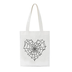 Japanese Gothic Spider Web Print Canvas Bag Vintage Large-Capacity