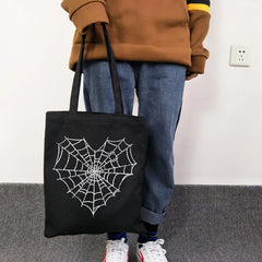 Japanese Gothic Spider Web Print Canvas Bag Vintage Large-Capacity
