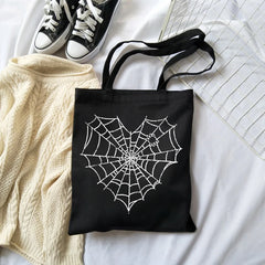 Japanese Gothic Spider Web Print Canvas Bag Vintage Large-Capacity