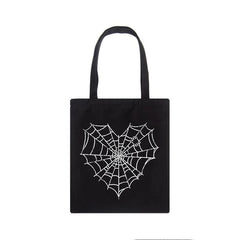 Japanese Gothic Spider Web Print Canvas Bag Vintage Large-Capacity