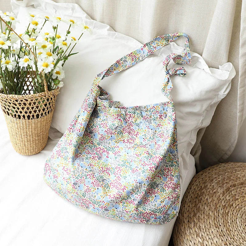 Floral Canvas Shoulder Bag for Women Casual Crossbody Large Capacity