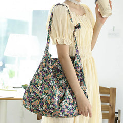 Floral Canvas Shoulder Bag for Women Casual Crossbody Large Capacity