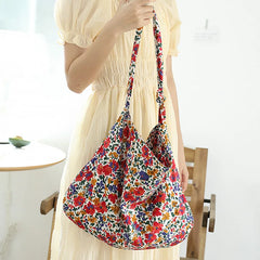 Floral Canvas Shoulder Bag for Women Casual Crossbody Large Capacity