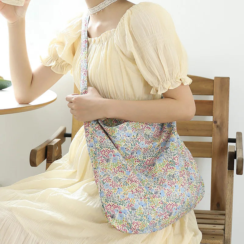 Floral Canvas Shoulder Bag for Women Casual Crossbody Large Capacity