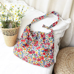 Floral Canvas Shoulder Bag for Women Casual Crossbody Large Capacity