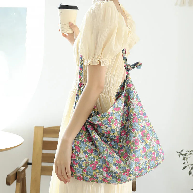 Floral Canvas Shoulder Bag for Women Casual Crossbody Large Capacity