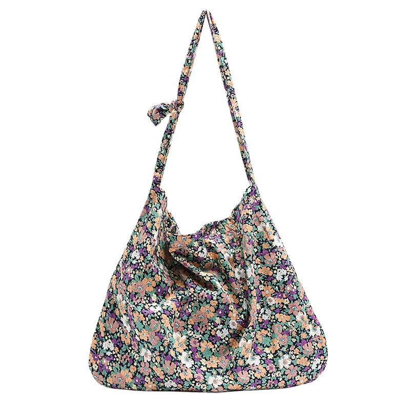Floral Canvas Shoulder Bag for Women Casual Crossbody Large Capacity