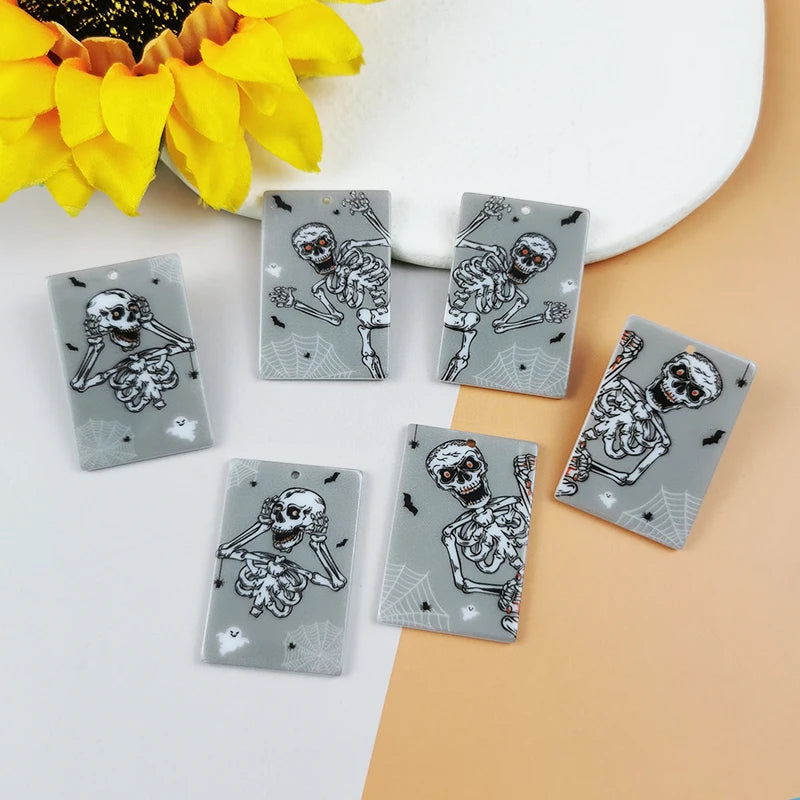 10pcs Acrylic Halloween Skeletons Charms for DIY Jewelry Making