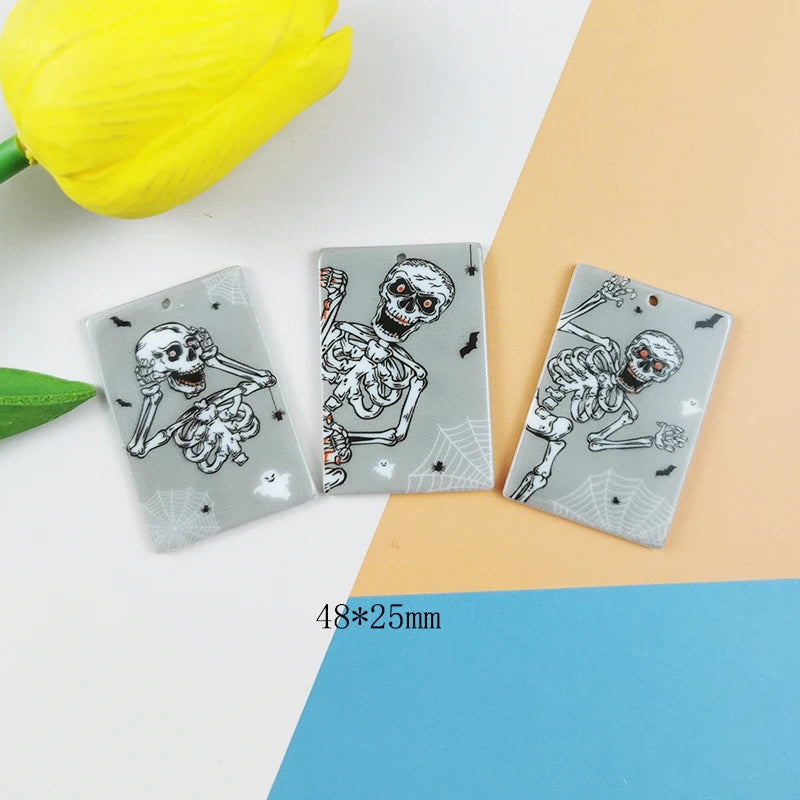 10pcs Acrylic Halloween Skeletons Charms for DIY Jewelry Making