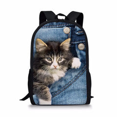 Jeans Cat Pattern Men Women Backpack Leisure Female Sports Backpack