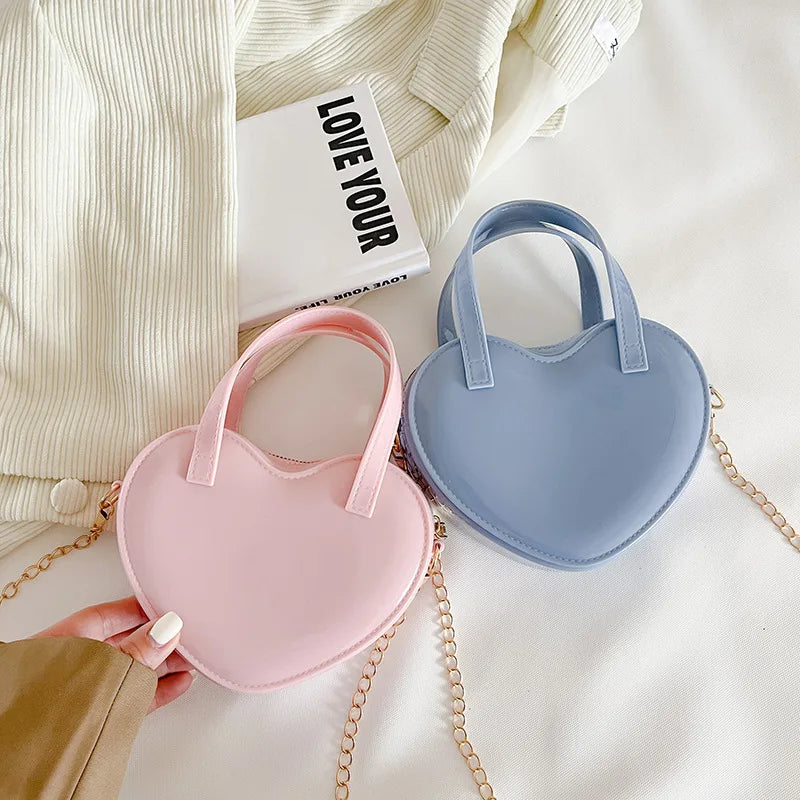 Jelly PVC Heart Chain Shoulder Bag Small Purses Handbags Girls Crossbody
