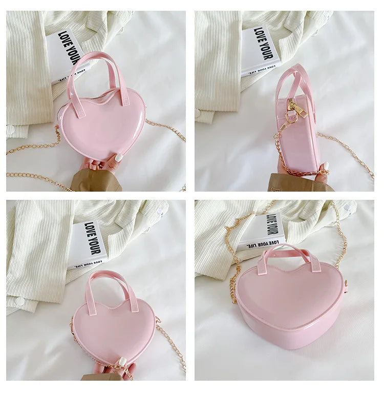 Jelly PVC Heart Chain Shoulder Bag Small Purses Handbags Girls Crossbody
