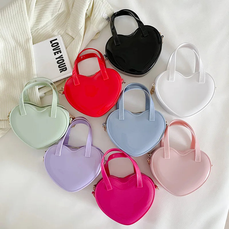 Jelly PVC Heart Chain Shoulder Bag Small Purses Handbags Girls Crossbody