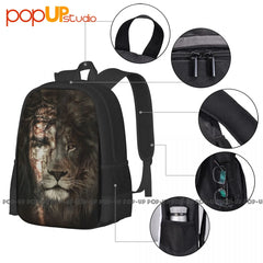 Jesus And Lion Christian Backpack Large Capacity Schoolbag