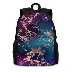 Jewel Tone Rose Marble School Bag Backpack Laptop 15 Inch Turquoise Purple
