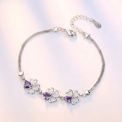 925 Silver Bracelet Purple Wedding Clover CZ 17CM+4CM