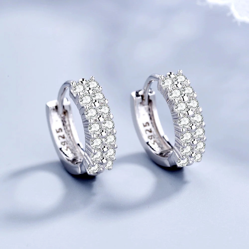 925 Silver Earrings Double Row Crystal Zircon Stud