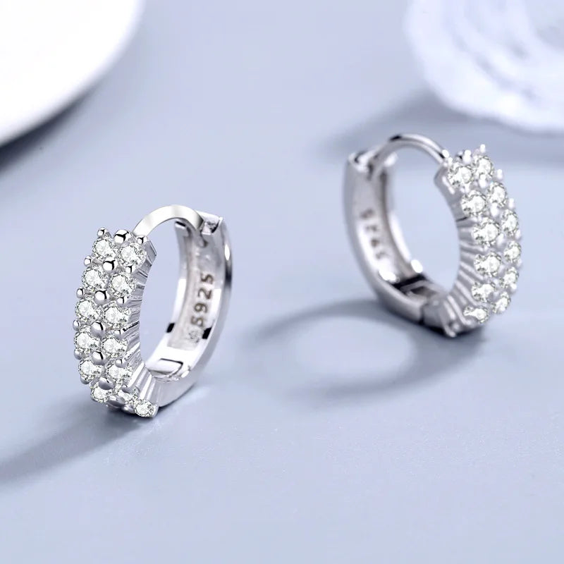 925 Silver Earrings Double Row Crystal Zircon Stud