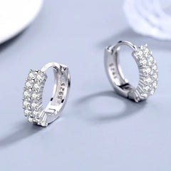 925 Silver Earrings Double Row Crystal Zircon Stud