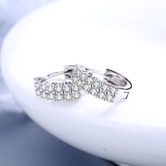 925 Silver Earrings Double Row Crystal Zircon Stud