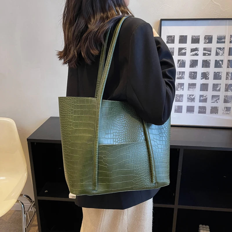 Large PU Leather Shoulder Bag for Women Winter Female Handbags