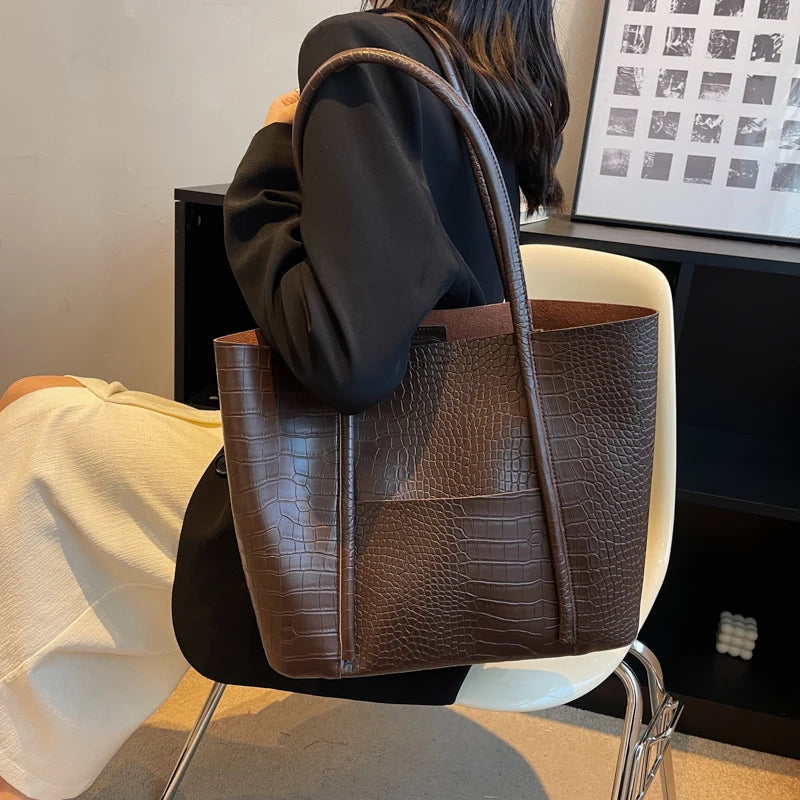 Large PU Leather Shoulder Bag for Women Winter Female Handbags