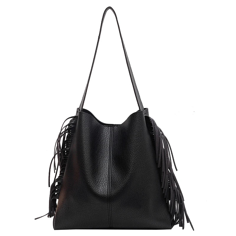 Vintage Tassels Shoulder Side Bag for Women - Small Crossbody Bucket Handbag