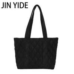Casual Quilted Women Shoulder Bags Padded Lady Handbags Nylon Down Cotton Large