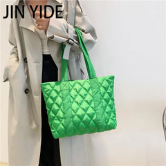 Casual Quilted Women Shoulder Bags Padded Lady Handbags Nylon Down Cotton Large