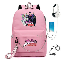 JoJo's Bizarre Adventure Nylon Backpack USB Schoolbag Cartoon Student Laptop Bag