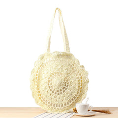 Bohemian Hollow Out Round Straw Bag Crochet Women Beach Shoulder Bag