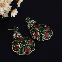 Joyme Druzy Pendants Gold Long Clip Earrings Flower Acrylic Colar Party