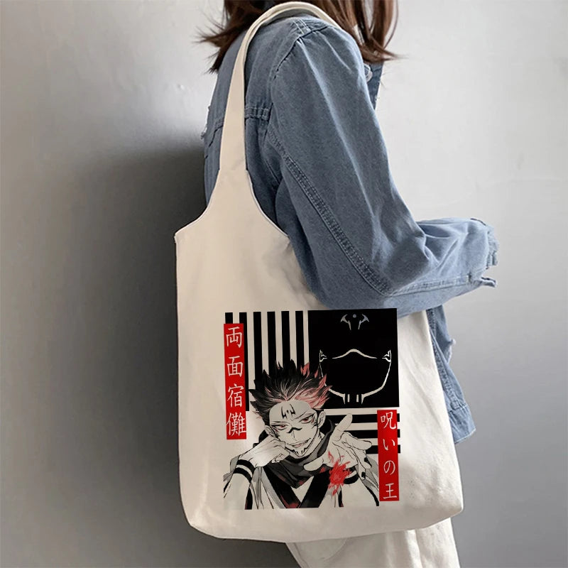 Jujutsu Kaisen Canvas Tote Bag - Anime Harajuku Shopper Bag for Women