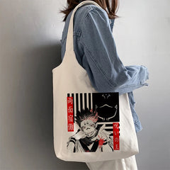 Jujutsu Kaisen Canvas Tote Bag - Anime Harajuku Shopper Bag for Women