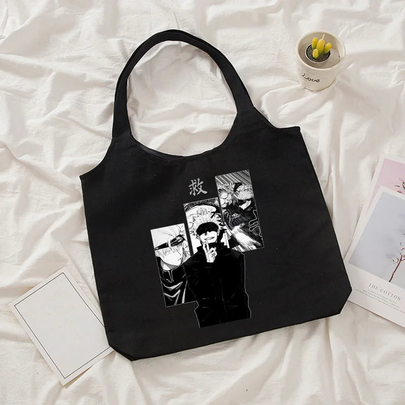 Jujutsu Kaisen Canvas Tote Bag - Anime Harajuku Shopper Bag for Women