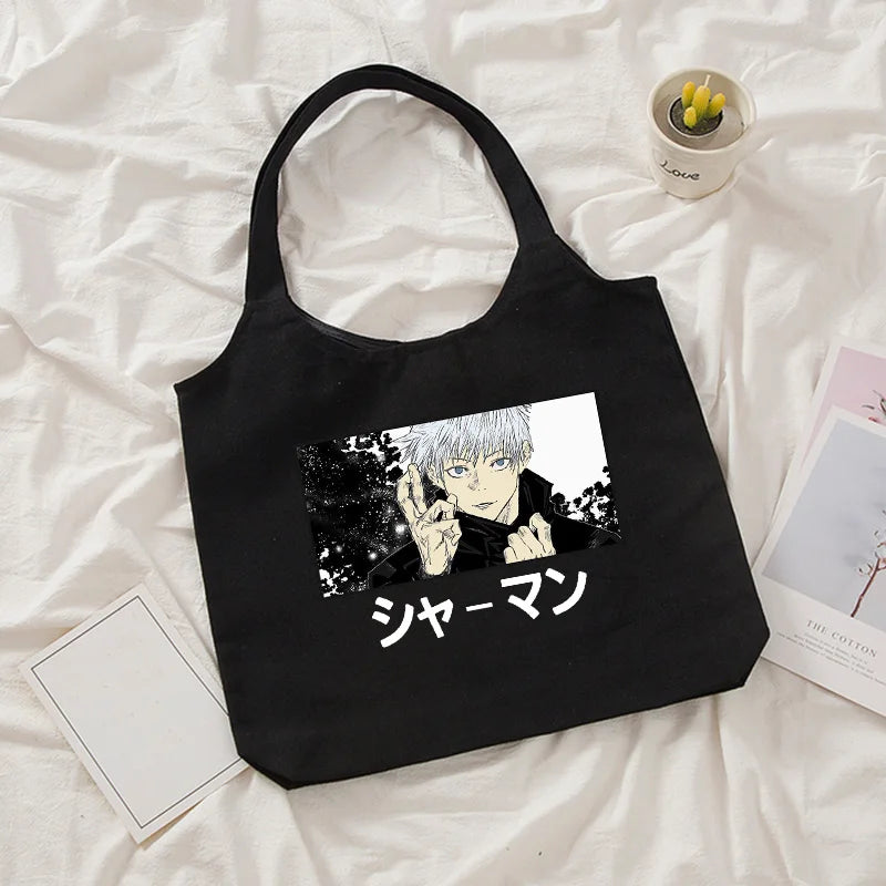 Jujutsu Kaisen Canvas Tote Bag - Anime Harajuku Shopper Bag for Women