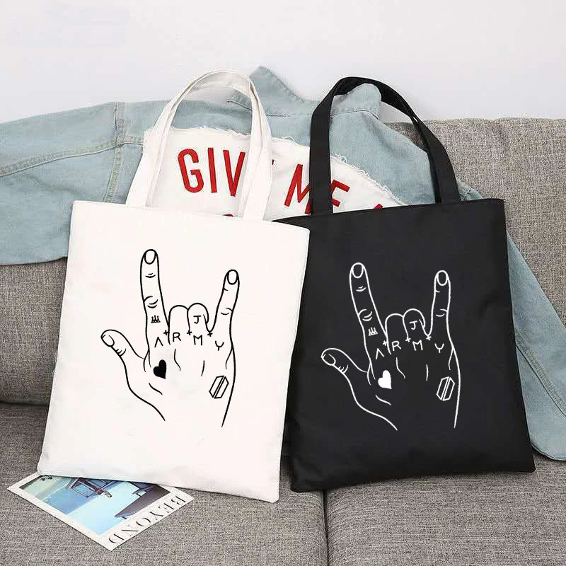 Jungkook Kpop Canvas Tote Bag Army Merch Fabric Bags Women Shopper