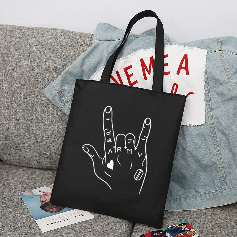Jungkook Kpop Canvas Tote Bag Army Merch Fabric Bags Women Shopper