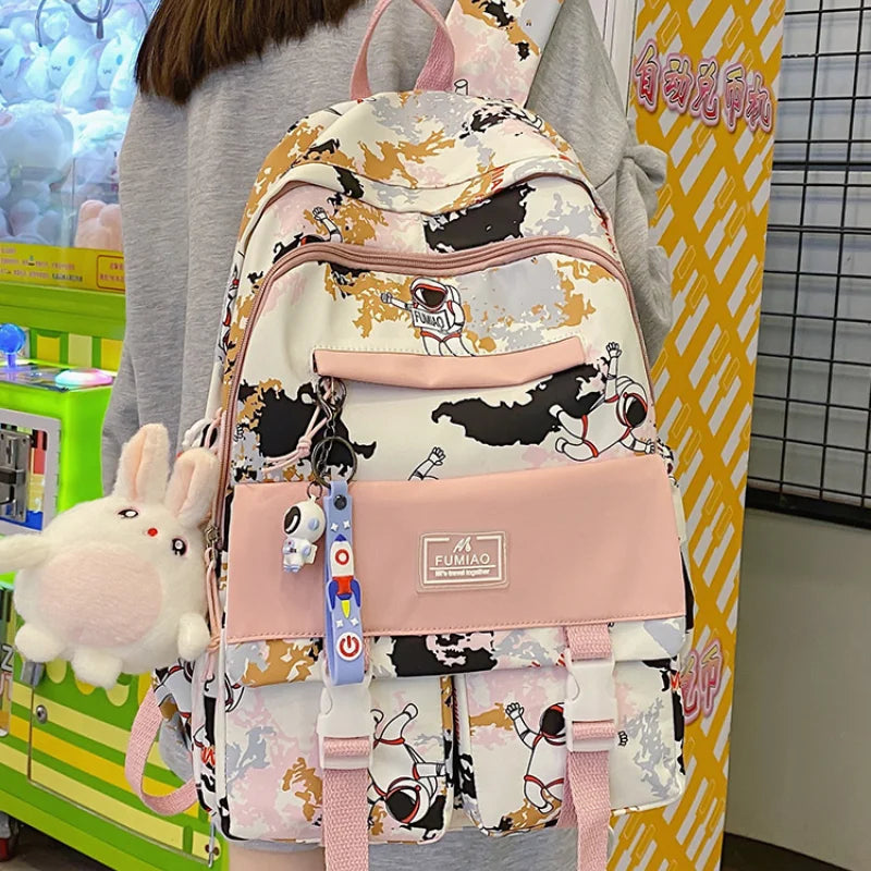 Girls Camouflage Backpack for Junior School with Medium Capacity