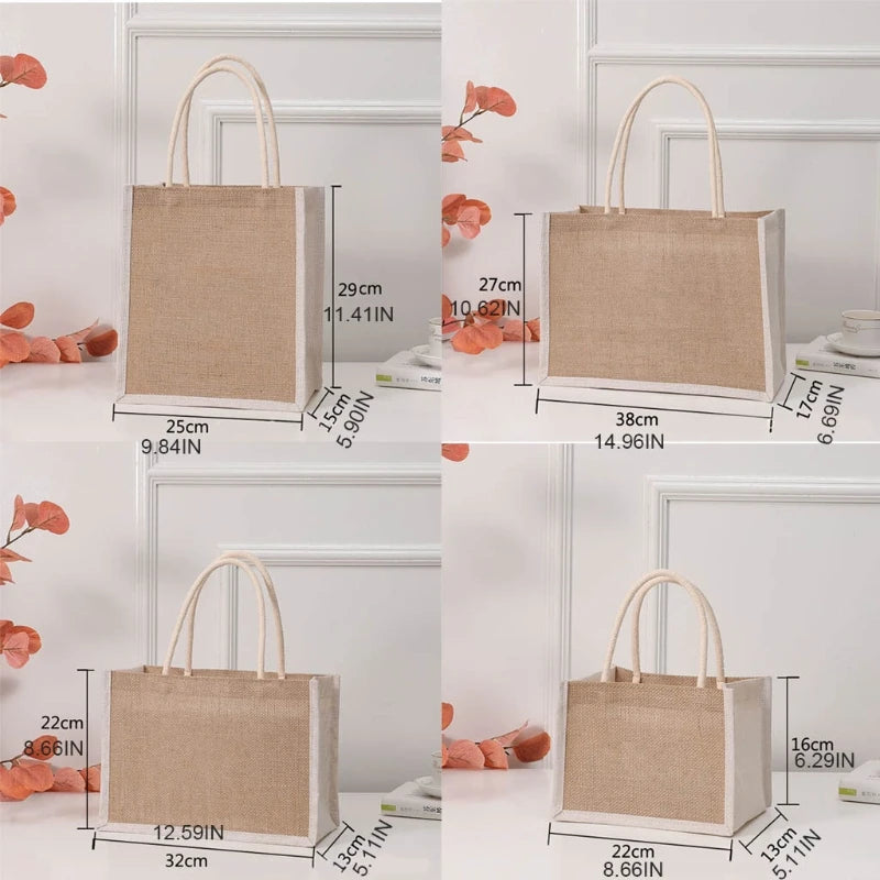 Jute Tote Bags Burlap Handbag Reusable Beach Shopping Grocery Bag