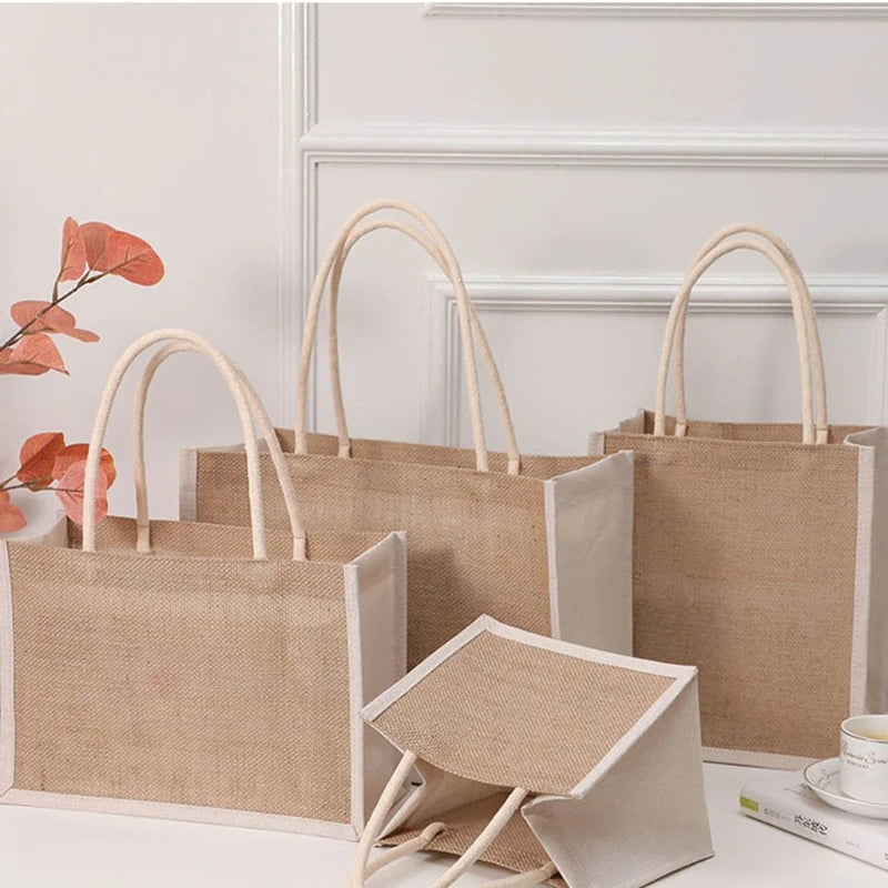 Jute Tote Bags Burlap Handbag Reusable Beach Shopping Grocery Bag