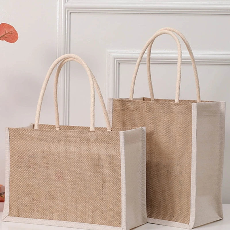 Jute Tote Bags Burlap Handbag Reusable Beach Shopping Grocery Bag