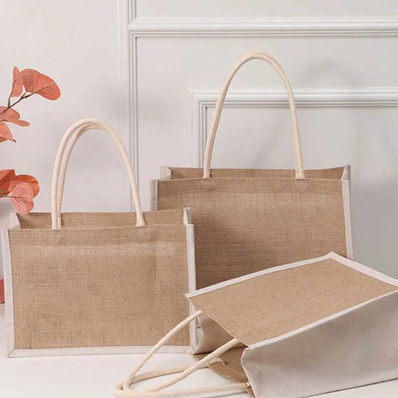 Jute Tote Bags Burlap Handbag Reusable Beach Shopping Grocery Bag