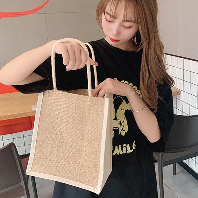 Jute Tote Bags Burlap Handbag Large Capacity for Women Girls