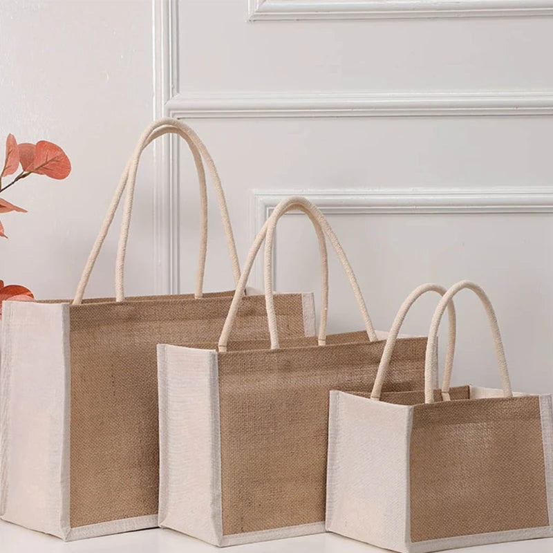 Jute Tote Bags Burlap Handbag Large Capacity for Women Girls