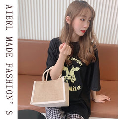 Jute Tote Bags Burlap Handbag Large Capacity for Women Girls