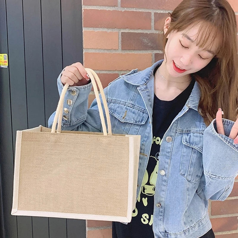 Jute Tote Bags Burlap Handbag Large Capacity for Women Girls